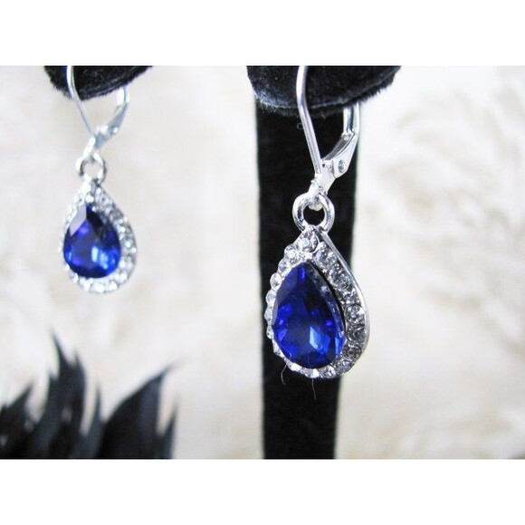 Deep Sapphire cubic zirconia bridal bridesmaid earrings - Picture 3 of 5